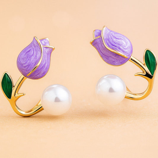 Rose Pearl Earrings - Lavender