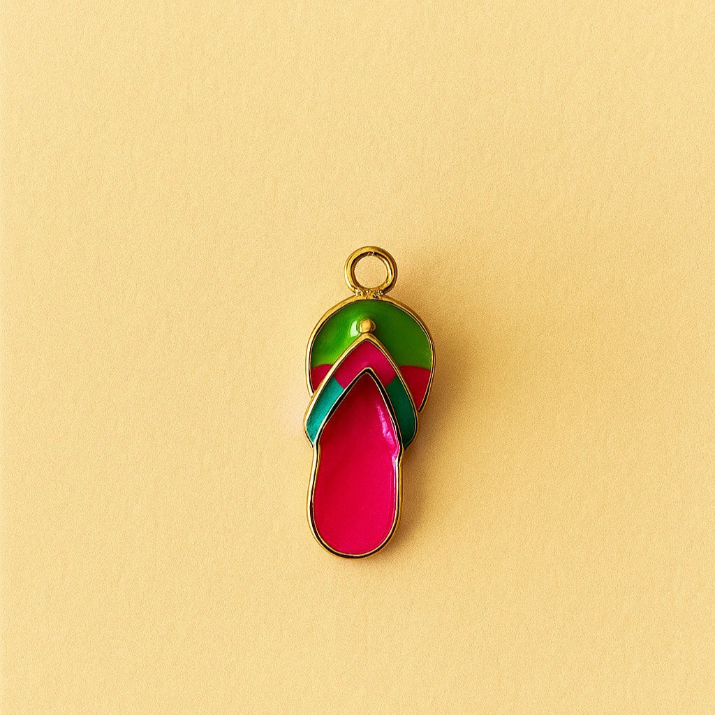 Flip Flop Charm 18k Gold Plated - Pink green