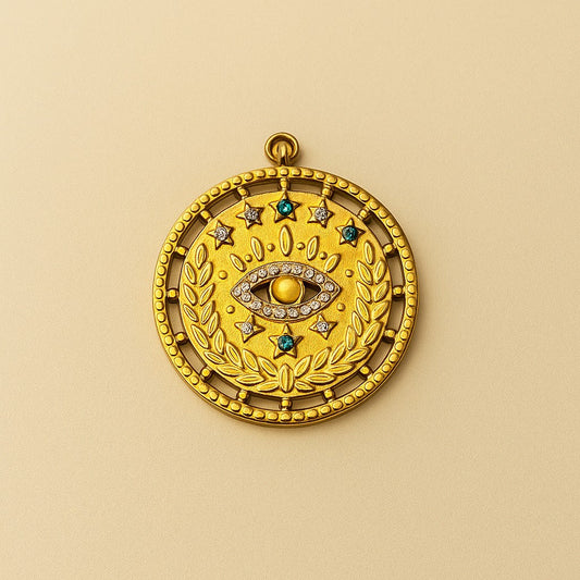18k Gold Plated Charm -  Coin Eye