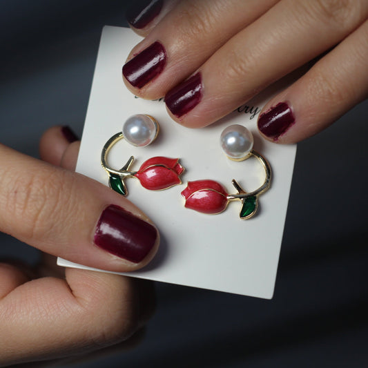 Rose Pearl Earrings - Pink